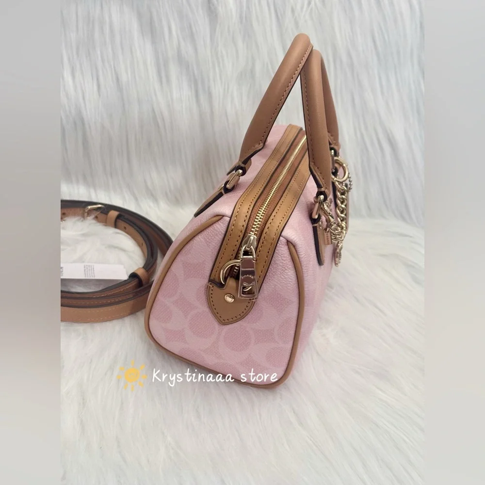 Coach Mini Rowan Bag In Signature With Charms in Powder Pink CEK79 - Picture 6 of 11